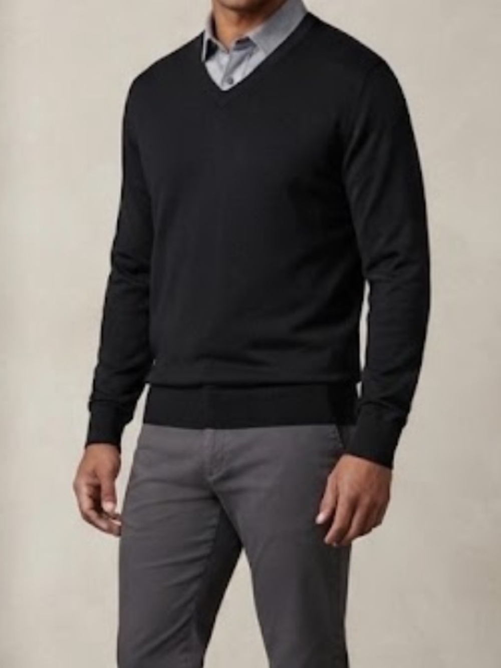 PERRY ELLIS Black Cotton Modal Blend V-Neck Sweater XL